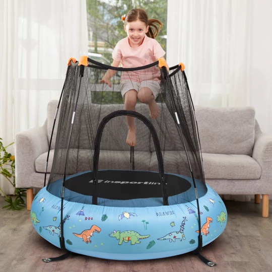 Pompowana trampolina dla dzieci z siatką inSPORTline Nufino 120 cm - Kolor Niebieski