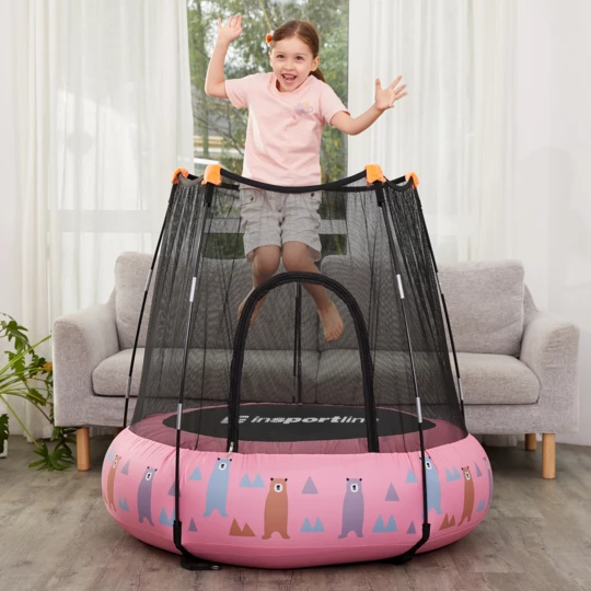 Pompowana trampolina dla dzieci z siatką inSPORTline Nufino 120 cm - Kolor Różowy