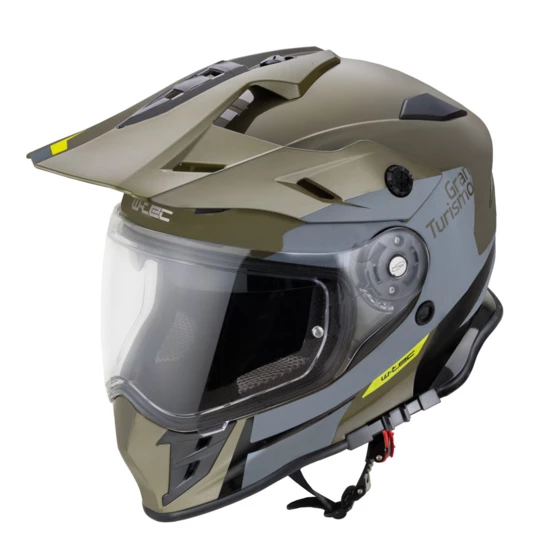 Kask motocross motocyklowy z blendą W-TEC V331 PR Graphic - Kolor Khaki-Szary, Rozmiar XS (53-54)