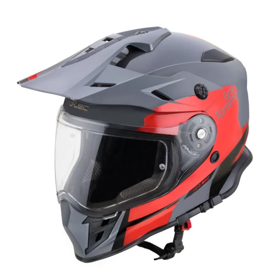 Kask motocross motocyklowy z blendą W-TEC V331 PR Graphic - Kolor Czerwono-Szary, Rozmiar XS (53-54)