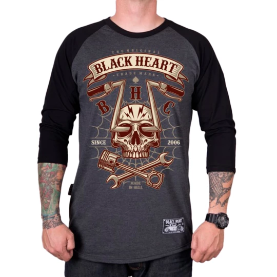 Koszulka z długim rękawem longsleeve BLACK HEART Chopper Skull RG - Kolor Szary, Rozmiar M